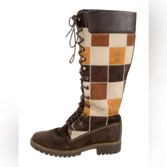 Timberland Patchwork Knee-High Leather Boots Size 11 - Picture 1 of 16